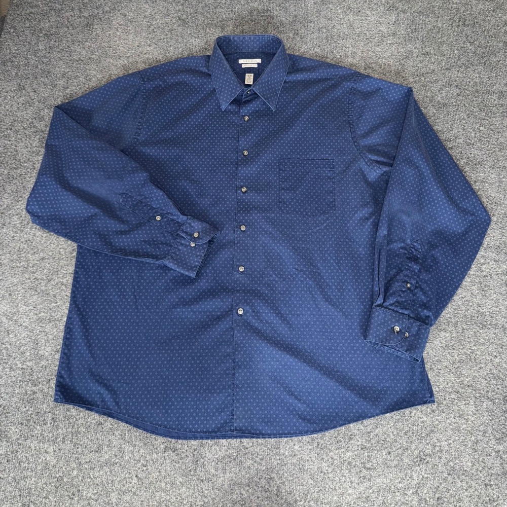 Van Heusen Mens Regular Fit Wrinkle Free Navy Diamond Button Down Shirt 17.5